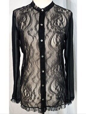 Anthropologie Chan Luu Sheer Black Lace Button Down Shirt Whimsigoth Witchy